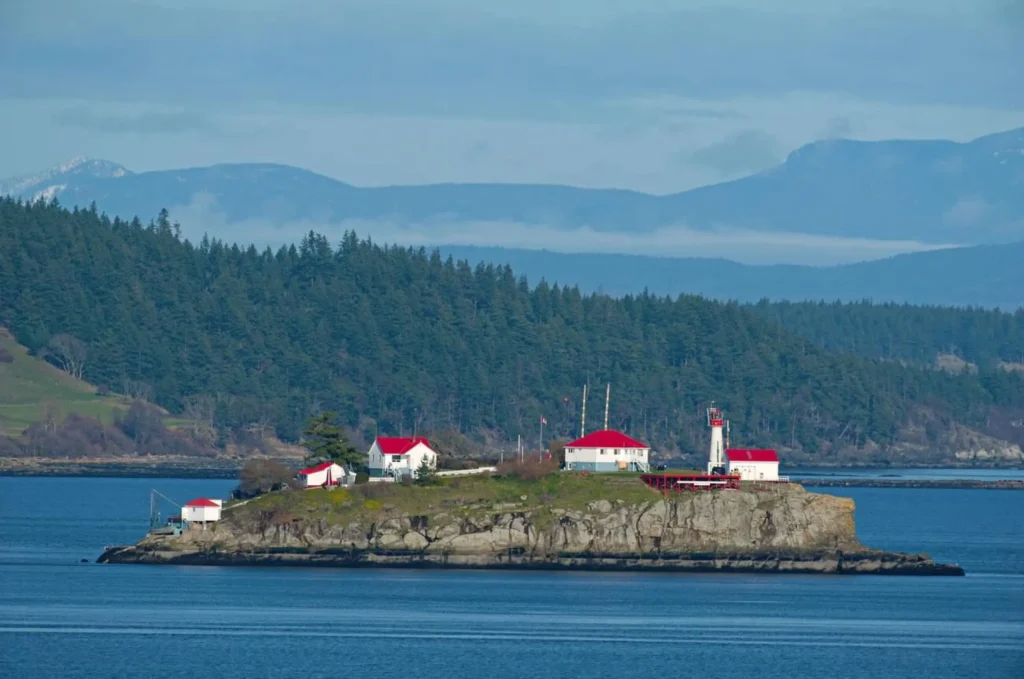 Chrome Island off the southern tip of Denman Island in Georgia Strait, a mile east of Vancouver Island near Deep Bay