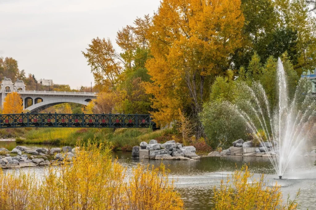 Prince's Island Park autumn foliage scenery in downtown Calgary