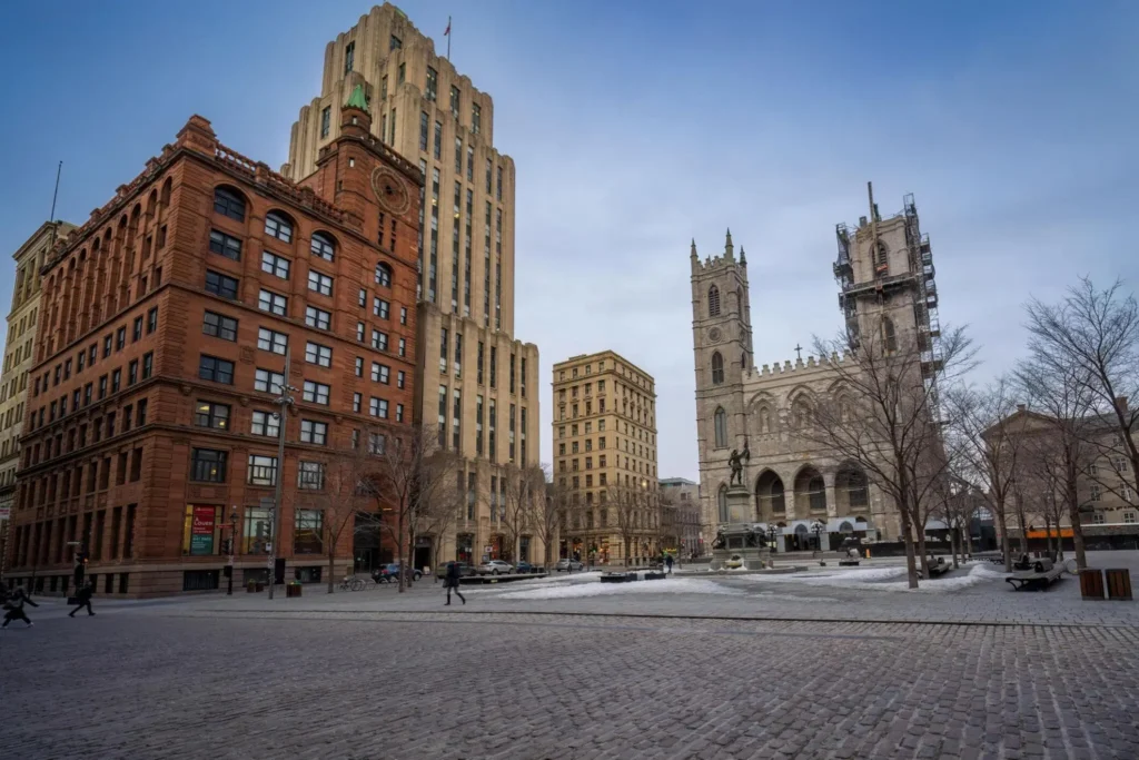 Montreal's most famous square, Place d'Armes, in the old port of Montreal
