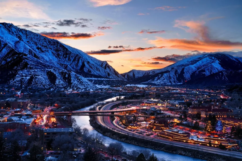 Glenwood Springs at Dusk with Colorado River