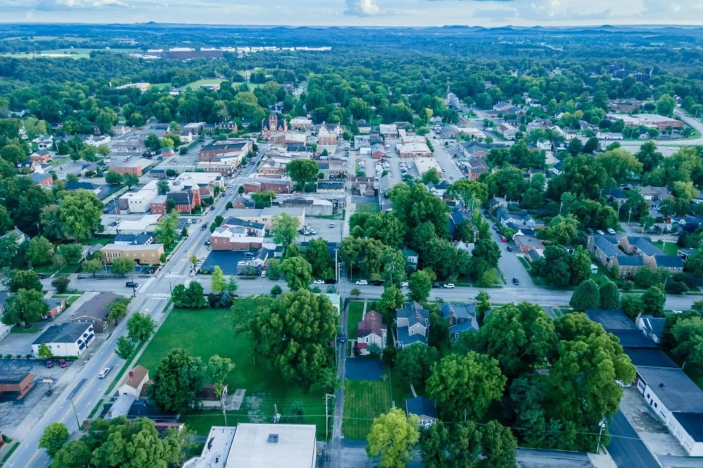 Beautiful aerial view of Bardstown, KY 