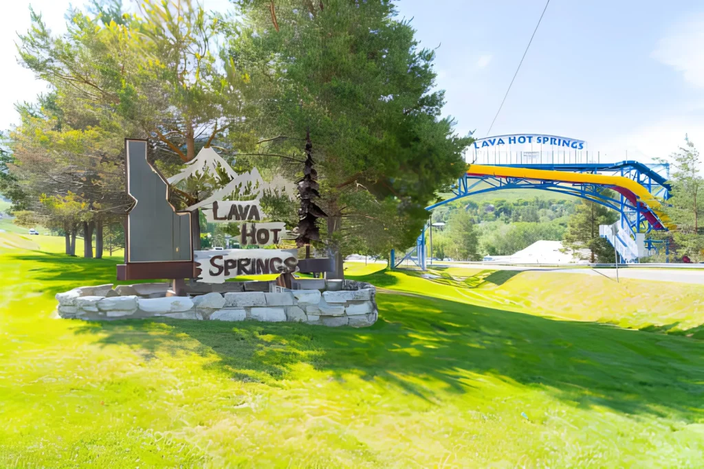 The entrance sign of Lava Hot Springs in eastern Bannock County, Idaho