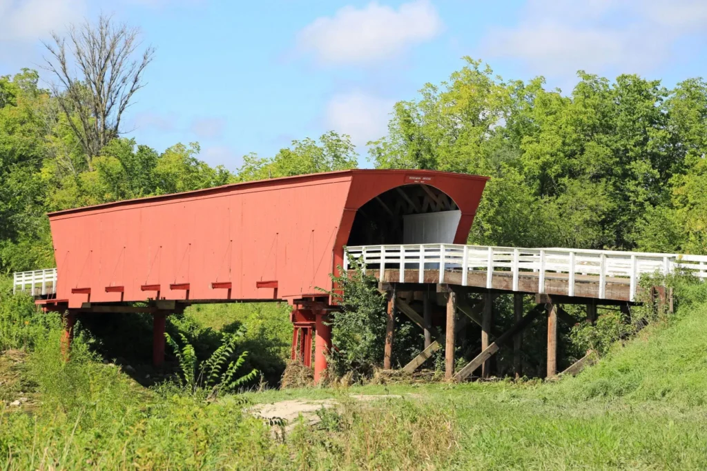 View at covered Roseman Bridge in Madison County, Iowa