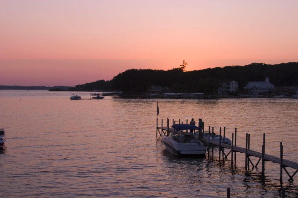 Boating at Sunset on West Okoboji Iowa