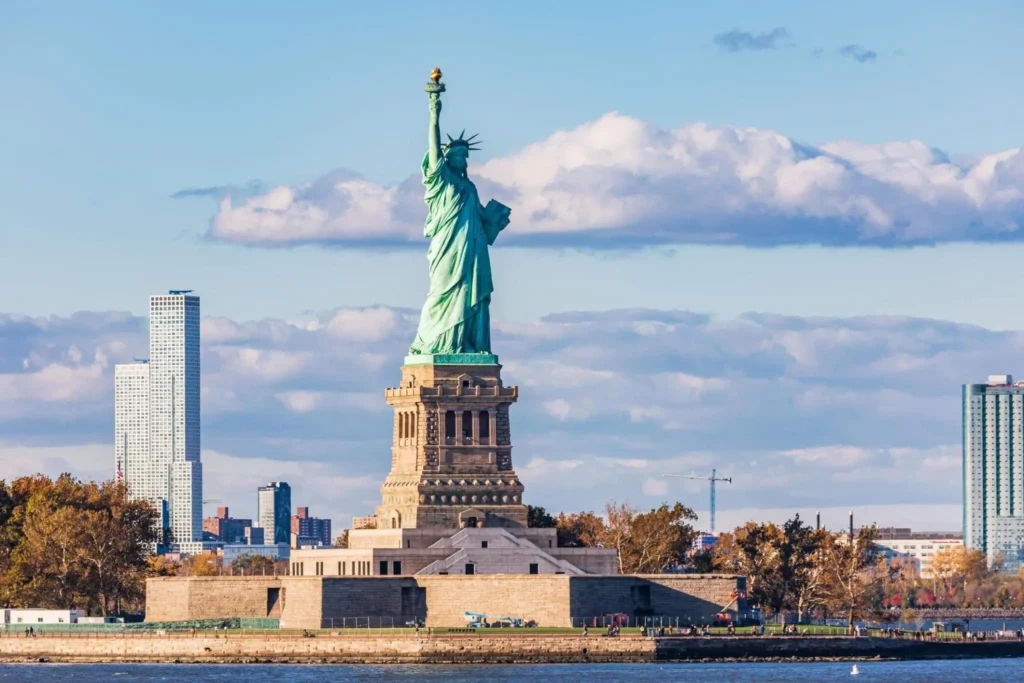 The Statue of Liberty seen from New York, united states