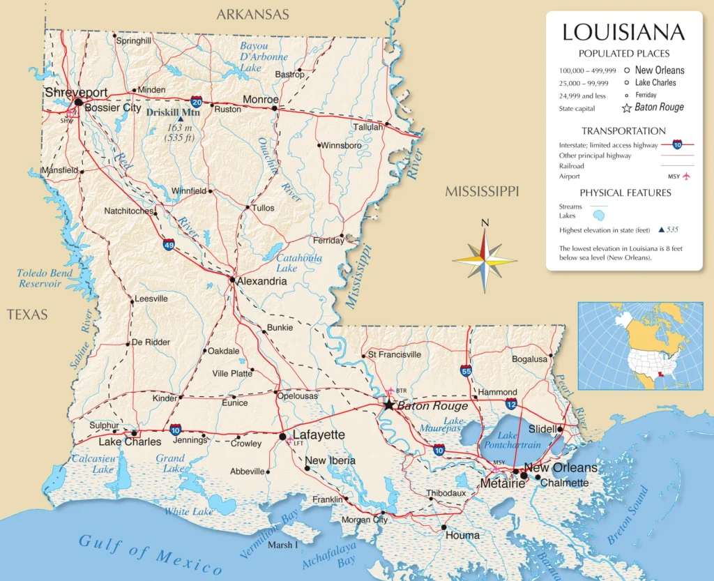 Map of Louisiana, united states