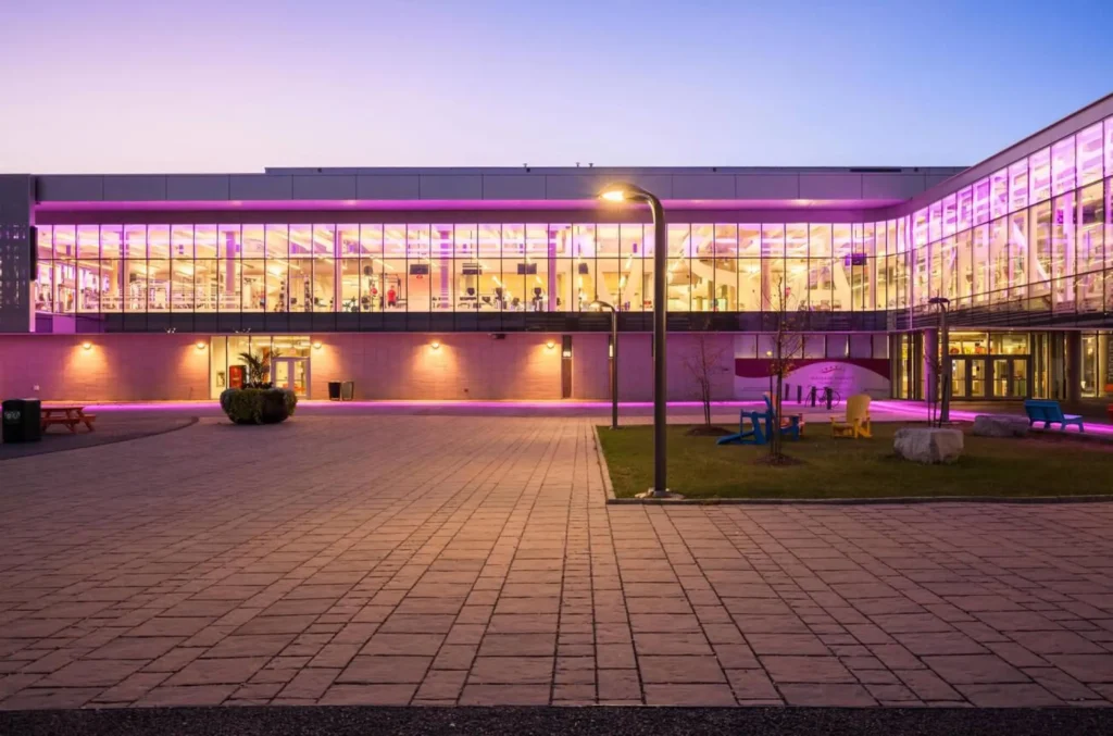 Mohawk College's Fennel Campus at dusk in Hamilton, Ontario, Canada.
