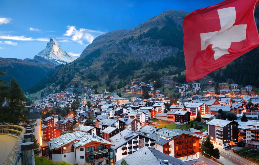 Famous Zermatt village with the peak of the Matterhorn in the Swiss Alps